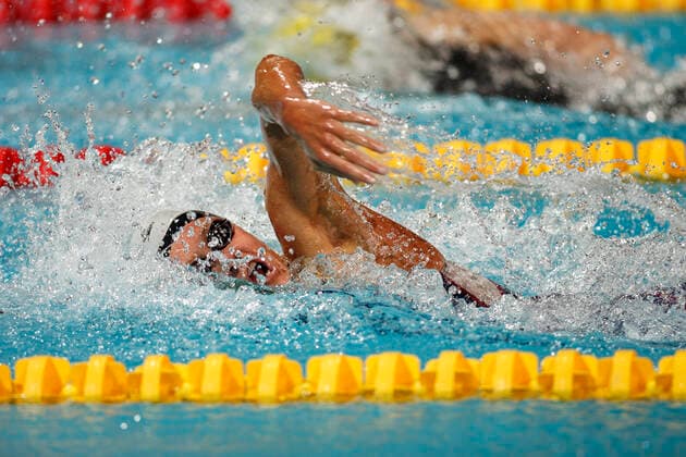 Olympic Summer Games 2004 Jenny Thompson (USA) competing in the Women s 4 Ã— 100 metre freestyle relay finals at the 2004 Olympic Summer Games, Athens. Athens Athens Olympic Aquatic Centre Greece Copyright: xPaulxJxSutton PCNx OL0417SW14-157