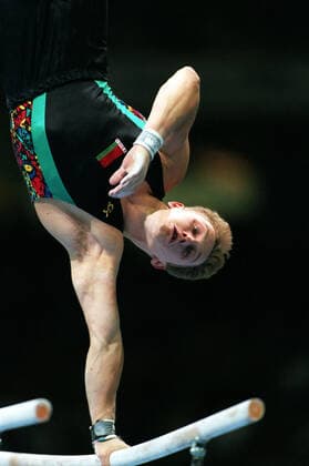 960724 Summer Olympics 1996, Artistic Gymnastics: Bronze medalist Vitaly Scherbo of Belarus during parallel bars in all-around competition at The Summer Olympic Games, Olympische Spiele, Olympia, OS on July 24, 1996 in Atlanta, USA. BILDBYRAN *** 960724 Summer Olympics 1996, Artistic Gymnastics Bronze medalist Vitaly Scherbo of Belarus during parallel bars in all around competition at The Summer Olympic Games on July 24, 1996 in Atlanta, USA BILDBYRAN,  Copyright: BJORNxTILLY BB960724BT004