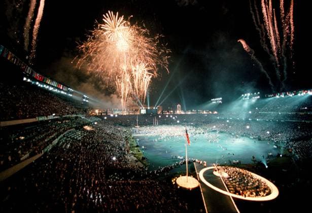 960804 Summer Olympics 1996, Closing Ceremony: Fireworks during the closing ceremony in Centennial Olympic Stadium at The Summer Olympic Games, Olympische Spiele, Olympia, OS on August 4, 1996 in Atlanta, USA. BILDBYRAN *** 960804 Summer Olympics 1996, Closing Ceremony Fireworks during the closing ceremony in Centennial Olympic Stadium at The Summer Olympic Games on August 4, 1996 in Atlanta, USA BILDBYRAN,  Copyright: LENNARTxMANSSON BB960804BB017