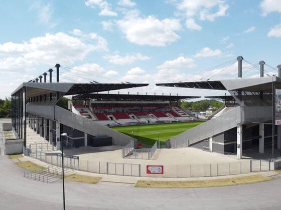 13 05 2020, Football GER, Regionalliga West, Season 2019 2020, SC Rot Weiss Essen, Stadium overview with the main stand, Stadion Essen an der Hafenstrasse, Essen Nordrhein Westfalen Germany Team2