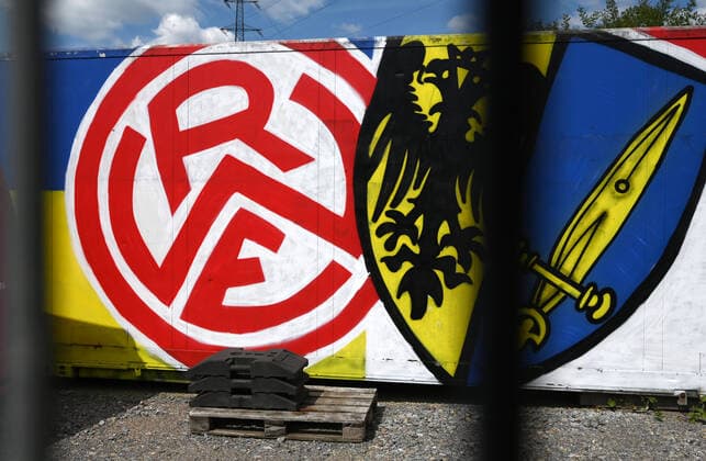 13 05 2020, Football GER, Regionalliga West, Season 2019 2020, SC Rot Weiss Essen, Stadion Essen an der Hafenstrasse, Graffiti of the Ultras with club emblem, Essen Nordrhein Westfalen Germany Team2