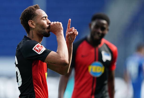 Football 0 3 Goal, cheers, scorers Matheus Cunha Berlin Sinsheim, 16 05 2020, Bundesliga, TSG 1899 Hoffenheim Hertha BSC Berlin Photo Thorsten Wagner Witters POOL Distribution via Michael Weber IMAGEPOWER Sinsheim Poolfoto Wagner Witters Pool Witters ,EDITORIAL USE ONLY