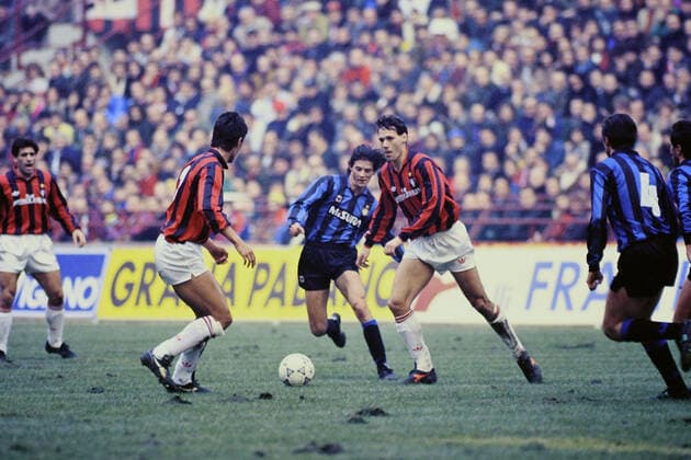 MARCO VAN BASTEN AC Milan, ALESSANDRO BIANCHI, Inter, Serie A, Milan vs Inter 0-1, Milano SERIE A 1990-91 MILAN-INTER 0-1