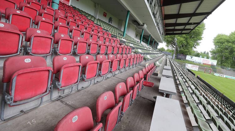 Impressions of the Lohmuehle stadium, home ground of VfB Luebeck, the future 3 league team from the 2020 2021 season, view of the press seats