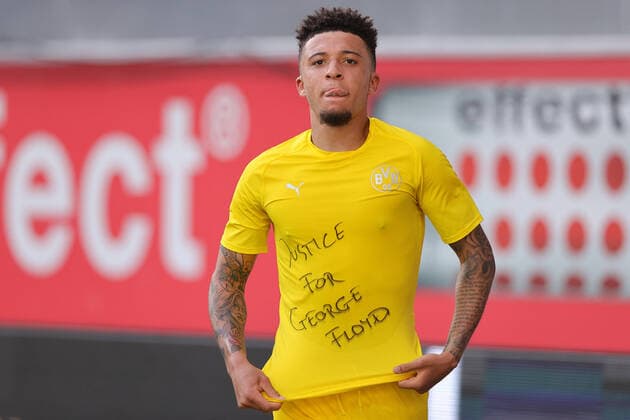 Fussball: 1. Bundesliga: Saison 19 20: 29. SC Paderborn - Borussia Dortmund, Jubel Jadon SANCHO, BVB zum 0:2, T-Shirt mit Botschaft Justice , Gerechtigkeit für den ermordeten George Floyd Justice for George Floyd, Trikotjubel Sport: Fussball: 1. Bundesliga: Saison 19 20: 31.05.2020 29. Spieltag: SC Paderborn - Borussia Dortmund 1:6 Foto: Ralf Ibing firosportphoto POOL via Eibner-Pressefoto Stadt Paderborn Benteler Arena Bundesland NRW Deutschland *** Sport Fussball 1 Bundesliga Season 19 20 29 SC Paderborn Borussia Dortmund, cheers Jadon SANCHO, BVB zum 0 2, T Shirt with message Justice , Justice for the murdered George Floyd Justice for George Floyd, jersey cheers Sport Fussball 1 Bundesliga Season 19 20 31 05 2020 29 Matchday SC Paderborn Borussia Dortmund 1 6 Photo Ralf Ibing firosportphoto POOL via Eibner Pressefoto Stadt Paderborn Benteler Arena Bundesland NRW Germany Poolfoto Ralf Ibing firosportphoto POOL via Eibner-Pressefoto ,EDITORIAL USE ONLY Nur für journalistische Zwecke. Only for editorial use. (DFL DFB REGULATIONS PROHIBIT ANY USE OF PHOTOGRAPHS as IMAGE SEQUENCES and or QUASI-VIDEO). National and international News-Agencies OUT