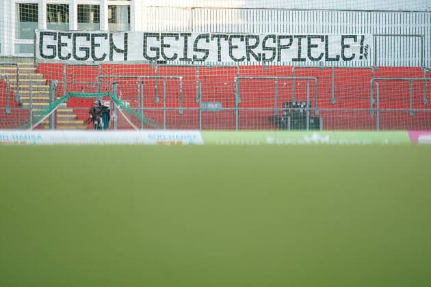 3 League SpVgg Unterhaching FC Ingolstadt 04 Fan Banner Against Ghost Games 3 League FC Ingolstadt 04 Season 2019 2020 SpVgg Unterhaching