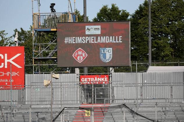 v li HEIMSPIELAMDALLE, empty Flyeralarm Arena before the start of the game, 02 06 2020, Würzburg Germany , Football, 3 League, FC Würzburger Kickers 1 FC Magdeburg, DFB DFL REGULATIONS PROHIBIT ANY USE OF PHOTOGRAPHS AS IMAGE SEQUENCES AND OR QUASI VIDEO xfsx