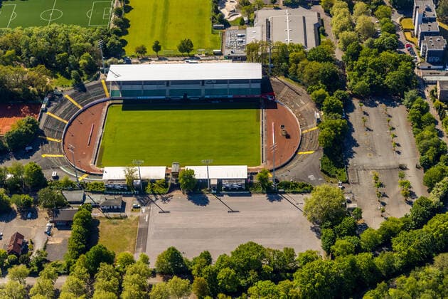 Aerial photograph, Prussia Stadium, SC Preußen 06 e V Münster, Münster, Münsterland, North Rhine-Westphalia, Germany ATTENTIONxMINDESTHONORARx60xEURO !ACHTUNGxMINDESTHONORARx60xEURO!