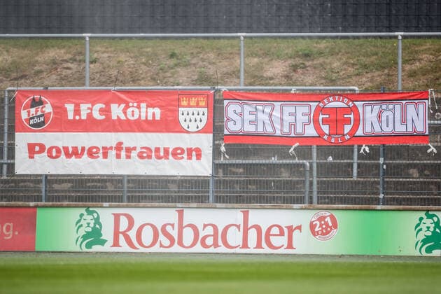 FLYERALARM Women Soccer Bundesliga 1 FC Cologne FF USV Jena 10 06 2020 Banner in Franz Kremer Stadium FLYERALARM Women Soccer Bundesliga, 1 FC Cologne FF USV Jena, Cologne, Franz Kremer Stadium DFL REGULATIONS PROHIBIT ANY USE OF PHOTOGRAPHS AS IMAGE SEQUENCES AND OR QUASI VIDEO Copyright: xBEAUTIFULxSPORTS Wunderlx