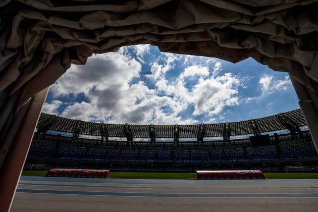 Naples. coronavirus phase 3. Sanification of San Paolo Stadium before the Italian cup match which will be played tomorrow between Naples and Inter (Napolipress Fotogramma, Naples - 2020-06-12) p.s. la foto e utilizzabile nel rispetto del contesto in cui e stata scattata, e senza intento diffamatorio del decoro delle persone rappresentate  Copyright: xNapolipressx xFOTOGRAMMAx