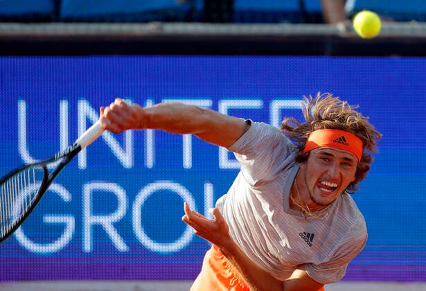 (200614) -- BELGRADE, June 14, 2020 (Xinhua) -- Alexander Zverev of Germany serves to Filip Krajinovic of Serbia at the tennis tournament Adria Tour in Belgrade, Serbia on June 13, 2020. (Xinhua Predrag Milosavljevic) (SP)SERBIA-BELGRADE-TENNIS-ADRIA TOUR 