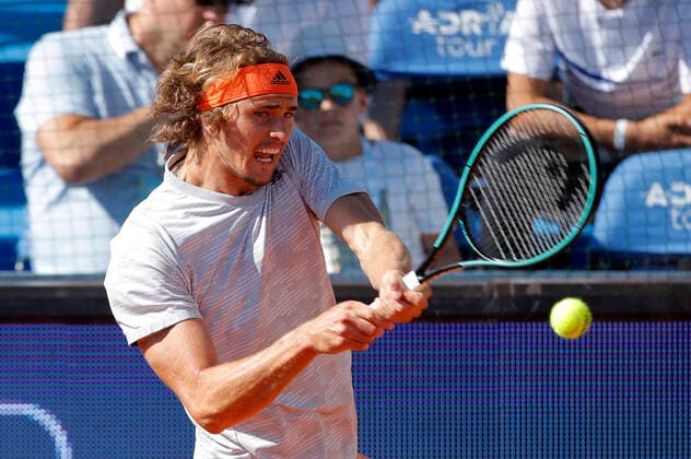 (200615) -- BELGRADE, June 15, 2020 -- Alexander Zverev of Germany returns to Novak Djokovic of Serbia during their match at the tennis tournament Adria Tour in Belgrade, Serbia on June 14, 2020. Predrag Milosavljevic) (SP)SERBIA-BELGRADE-TENNIS-ADRIA TOUR ShixZhongyu 