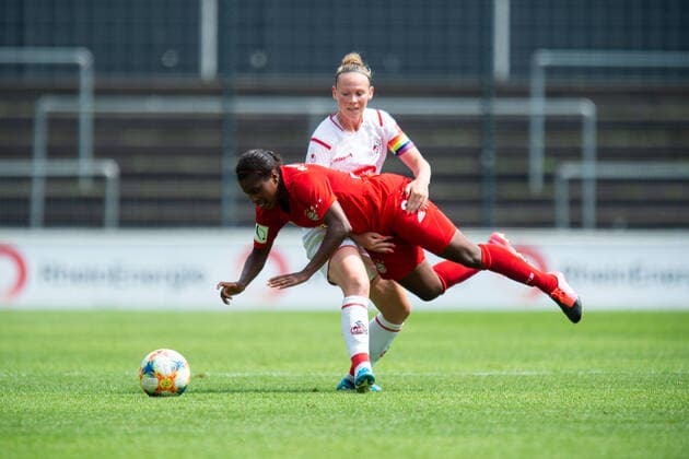 17 06 2020 Football, Women Bundesliga, 2019 2020, 20 Matchday, 1 FC Cologne FC Bayern Munich L R Lineth Beerensteyn Munich , Romina Frommont Cologne DFB REGULATIONS PROHIBIT ANY USE OF PHOTOGRAPHS AS IMAGE SEQUENCES AND OR QUASI VIDEO Photo Noah Wedel Cologne North Rhine-Westphalia Germany Franz Kremer Stadium