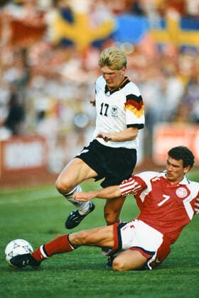 STEFAN EFFENBERG, Germany, JOHN JENSEN, Denmark, European Cup, Final, Sweden EURO 1992, Denmark vs Germany 2-0, Goteborg CAMPIONATI EUROPEI SVEZIA EURO 1992 FINALE DANIMARCA-GERMANIA 2-