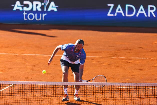 PXL_Exhibition match 19.06.2020., Zadar, Croatia - The grand opening of the humanitarian tennis tournament Adria Tour began with Novak Djokovic s exhibition match with Tours star. The main court, which boasts room for nine thousand spectators, will be filled to half capacity to meet COVID-19 measures. Tounament participants include world no. 1 Novak Djokovic, German star Alexander Zverev, and Gregori Dimitrov from Bulgaria, as well as Croatian Davis Cup national team, Nationalteam members Marin Cilic and Borna Coric. Goran Ivanisevic MarkoxDimic PIXSELL