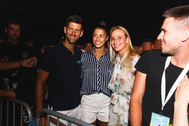 Adria Tour - Djokovic on Gibonni concert Tennis players Novak Djokovic, Olga Danilovic and Donna Vekic enjoy on Zlatan Stipisic Gibonni concert during a Adria Tour tennis tournament in Zadar, Croatia on June 19, 2020. MarkoxDimic PIXSELL