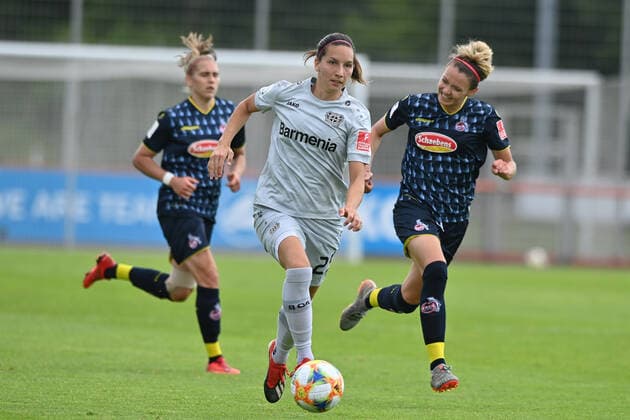 Ivana Rudelic B04, 25 in forward running followed by Theresa Gosch Cologne, 24 , 21 06 2020, Cologne Germany , Football, Flyeralarm Frauen Bundesliga, Bayer 04 Leverkusen 1 FC Cologne, DFB DFL REGULATIONS PROHIBIT ANY USE OF PHOTOGRAPHS AS IMAGE SEQUENCES AND OR QUASI VIDEO xmkx
