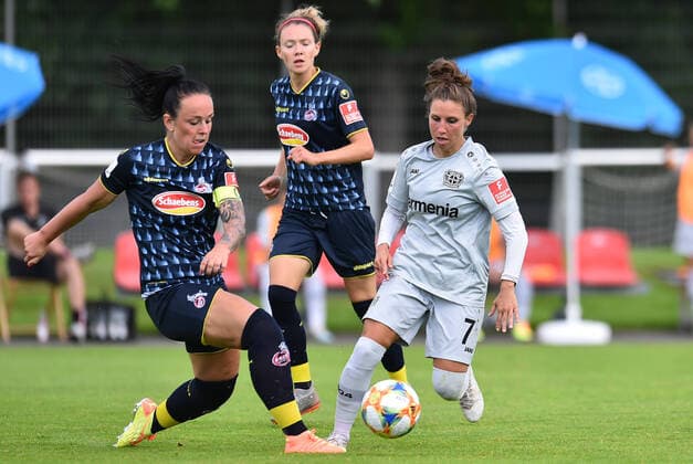21 06 2020 Football, Women Bundesliga, 2019 2020, 21 Matchday, Bayer 04 Leverkusen 1 FC Köln L R Peggy Nietgen Köln , Jessica Wich Leverkusen DFB REGULATIONS PROHIBIT ANY USE OF PHOTOGRAPHS AS IMAGE SEQUENCES AND OR QUASI VIDEO Photo Noah Wedel Köln Nordrhein Westfalen Germany Youth Football Centre Kurtekotten