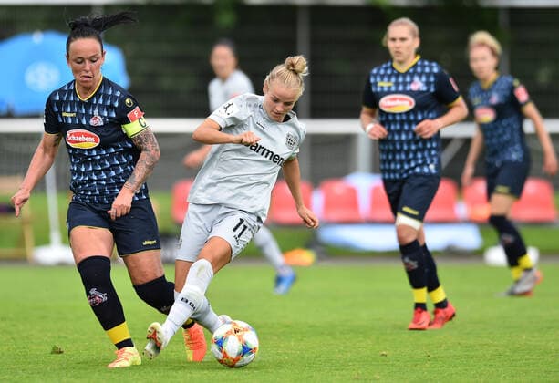 21 06 2020 Football, Women Bundesliga, 2019 2020, 21 Matchday, Bayer 04 Leverkusen 1 FC Köln L R Peggy Nietgen Köln , Lena Uebach Leverkusen DFB REGULATIONS PROHIBIT ANY USE OF PHOTOGRAPHS AS IMAGE SEQUENCES AND OR QUASI VIDEO Photo Noah Wedel Köln Nordrhein Westfalen Germany Youth Football Centre Kurtekotten
