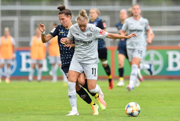 21 06 2020 Football, Women Bundesliga, 2019 2020, 21 Matchday, Bayer 04 Leverkusen 1 FC Köln L R Carolin Schraa Köln , Lena Uebach Leverkusen DFB REGULATIONS PROHIBIT ANY USE OF PHOTOGRAPHS AS IMAGE SEQUENCES AND OR QUASI VIDEO Photo Noah Wedel Köln Nordrhein Westfalen Germany Youth Football Centre Kurtekotten