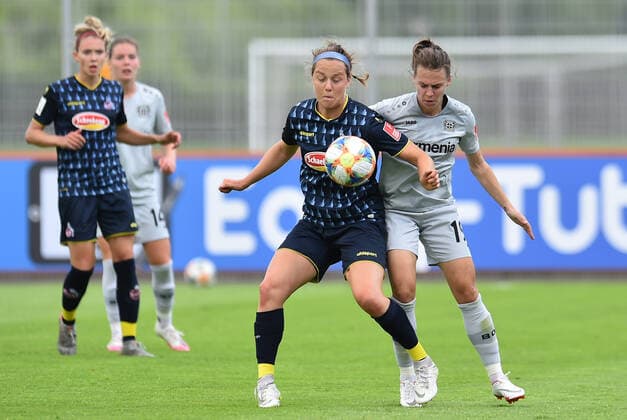21 06 2020 Football, Women Bundesliga, 2019 2020, 21 Matchday, Bayer 04 Leverkusen 1 FC Köln L R Sonja Giraud Köln , Dora Zeller Leverkusen DFB REGULATIONS PROHIBIT ANY USE OF PHOTOGRAPHS AS IMAGE SEQUENCES AND OR QUASI VIDEO Photo Noah Wedel Köln Nordrhein Westfalen Germany Youth Football Centre Kurtekotten