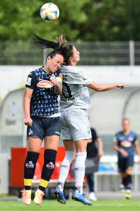 21 06 2020 Football, Women Bundesliga, 2019 2020, 21 Matchday, Bayer 04 Leverkusen 1 FC Köln L R Peggy Nietgen Köln , Milena Nikolic Leverkusen DFB REGULATIONS PROHIBIT ANY USE OF PHOTOGRAPHS AS IMAGE SEQUENCES AND OR QUASI VIDEO Photo Noah Wedel Köln Nordrhein Westfalen Germany Youth Football Centre Kurtekotten