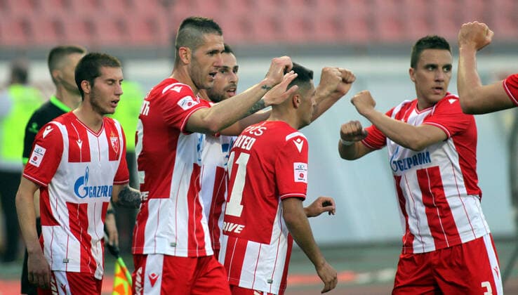 20.06.2020 Belgrade(Serbia) FK Crvena Zvezda(Red Star)-FK Proleter Novi Sad Linglong Tire Super Liga men s football Aleksa Vukanovic,Milan Gajic,Branko Jovicic Crvena Zvezda (Red Star) : 