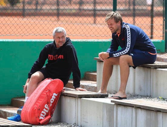 Kevin Krawietz and coach Klaus Langenbach sitting on the terrace watching a game, Tannenhof Resort German Men s Series, DTB German Pro Series, TC Grosshesselohe, Munich Tannenhof Resort German Men s Series TC Grosshesselohe Grosshesselohe Muenchen Bayern Germany 25 June 2020 Copyright: xJuergenxHasenkopfx