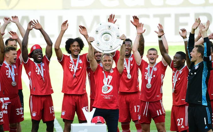 Soccer German Champion 2020, FC Bayern Muenchen, Coach Hans Dieter Hansi Flick with champions cup Wolfsburg, 27 06 2020, Soccer Bundesliga, VfL Wolfsburg FC Bayern Muenchen 0 4 Wolfsburg Poolfoto Groothuis Witters Pool Witters ,EDITORIAL USE ONLY