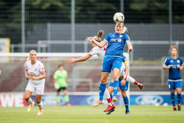 FLYERALARM Womens Football Bundesliga 1 FC Koeln SC Sand 28 06 2020 Agnieszka Winczo 15, SC Sand 1946 , Johanna Tietge 18, 1 FC Koeln FLYERALARM Womens Football Bundesliga, 1 FC Koeln SC Sand, Koeln, Franz Kremer Stadion DFL REGULATIONS PROHIBIT ANY USE OF PHOTOGRAPHS AS IMAGE SEQUENCES AND OR QUASI VIDEO Copyright: xBEAUTIFULxSPORTS Wunderlx