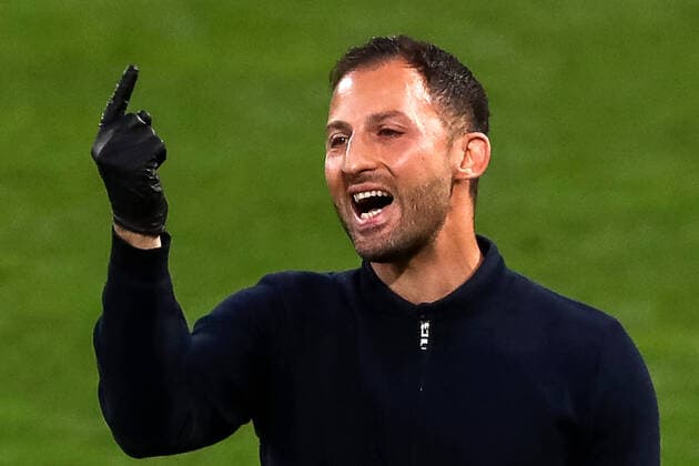 MOSCOW, RUSSIA - JUNE 30, 2020: Spartak Moscow s head coach Domenico Tedesco gestures during a 2019 2020 Russian Premier League Round 25 football match between CSKA Moscow and Spartak Moscow at VEB Arena (CSKA Arena). Russia s Federal Service for the Oversight of Consumer Protection and Welfare (Rospotrebnadzor) has allowed Russian Premier League matches to continue starting from 21 June, on condition that fans fill not more than 10% of a sports venue s capacity and social distancing requirements are observed. Stanislav Krasilnikov TASS  TS0DEA82