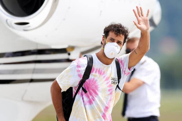 FORMULA 1 - GP of Austria 2020 ZELTWEG,AUSTRIA,02.JUL.20 - MOTORSPORTS, FORMULA 1 - Grand Prix of Austria, Red Bull Ring, start of the Formula 1 season, arrival of the drivers. Image shows Daniel Ricciardo (AUS Renault) wearing a facemask. GEPAxpictures xChristianxWalgram