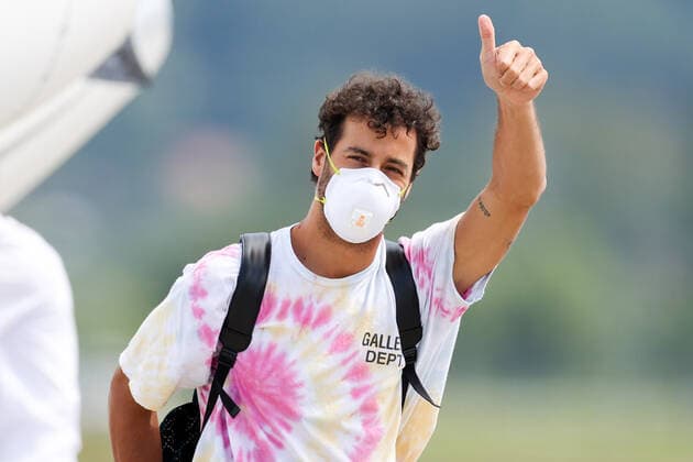 FORMULA 1 - GP of Austria 2020 ZELTWEG,AUSTRIA,02.JUL.20 - MOTORSPORTS, FORMULA 1 - Grand Prix of Austria, Red Bull Ring, start of the Formula 1 season, arrival of the drivers. Image shows Daniel Ricciardo (AUS Renault) wearing a facemask. GEPAxpictures xChristianxWalgram