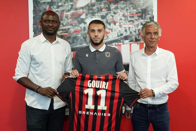 Patrick Vieira (entraineur de l OGC Nice) - Amine Gouri (OGC Nice) - Jean Pierre Rivere (president de l OGC Nice) FOOTBALL : Presentation des nouvelles recrues de l OGC Nice - Nice - 02 07 2020 NorbertScanella PanoramiC 