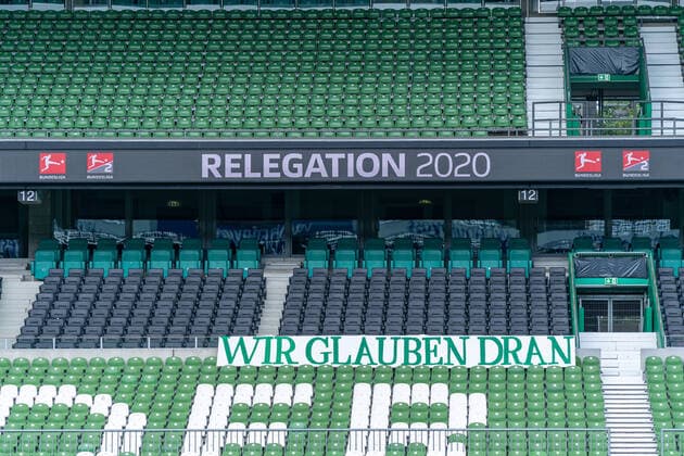 SV Werder Bremen vs 1 FC Heidenheim Relegation 01 02 07 2020 Relegation 2020 we believe in it Sport nphgm001 Football 1 Bundesliga Season 19 20 Relegation 01 SV Werder Bremen vs 1 FC Heidenheim 02 07 2020 Foto gumzmedia nordphoto DFL regulations prohibit any use of photographs as image sequences and or quasi video EDITORIAL USE ONLY National and international News Agencies OUT Bremen wohninvest Weserstadion Bremen GERMANY Poolfoto gumzmedia nordphoto ,EDITORIAL USE ONLY