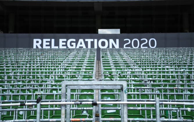 SV Werder Bremen vs 1 FC Heidenheim Relegation 01 02 07 2020 empty field in Weserstadion Bremen, 02 07 2020, football, Bundesliga, relegation, first leg, SV Werder Bremen 1 FC Heidenheim Foto TimGroothuis Witters Pool via gumzmedia nordphoto DFL REGULATIONS PROHIBIT ANY USE OF PHOTOGRAPHS AS IMAGE SEQUENCES AND OR QUASI VIDEO EDITORIAL USE ONLY NATIONAL AND INTERNATIONAL NEWS AGENCIES OUT Bremen Poolfoto TimGroothuis Witters nordphoto ,EDITORIAL USE ONLY