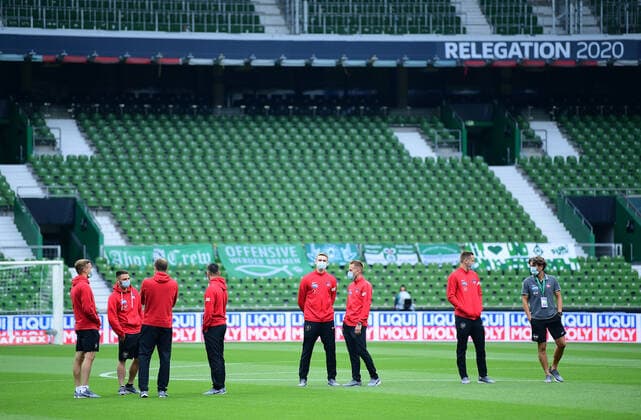 SV Werder Bremen vs 1 FC Heidenheim Relegation 01 02 07 2020 Heidenheim player in Weserstadion Bremen, 02 07 2020, football, Bundesliga, relegation, first leg, SV Werder Bremen 1 FC Heidenheim Foto TimGroothuis Witters Pool via gumzmedia nordphoto DFL REGULATIONS PROHIBIT ANY USE OF PHOTOGRAPHS AS IMAGE SEQUENCES AND OR QUASI VIDEO EDITORIAL USE ONLY NATIONAL AND INTERNATIONAL NEWS AGENCIES OUT Bremen Poolfoto TimGroothuis Witters nordphoto ,EDITORIAL USE ONLY