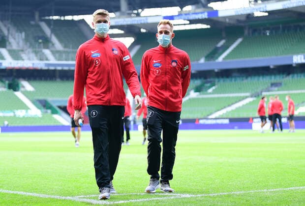 SV Werder Bremen vs 1 FC Heidenheim Relegation 01 02 07 2020 v l Oliver Huesing, Marc Schnatterer Heidenheim Bremen, 02 07 2020, Football, Bundesliga, Relegation, First leg, SV Werder Bremen 1 FC Heidenheim Foto TimGroothuis Witters Pool via gumzmedia nordphoto DFL REGULATIONS PROHIBIT ANY USE OF PHOTOGRAPHS AS IMAGE SEQUENCES AND OR QUASI VIDEO EDITORIAL USE ONLY NATIONAL AND INTERNATIONAL NEWS AGENCIES OUT Bremen Poolfoto TimGroothuis Witters nordphoto ,EDITORIAL USE ONLY