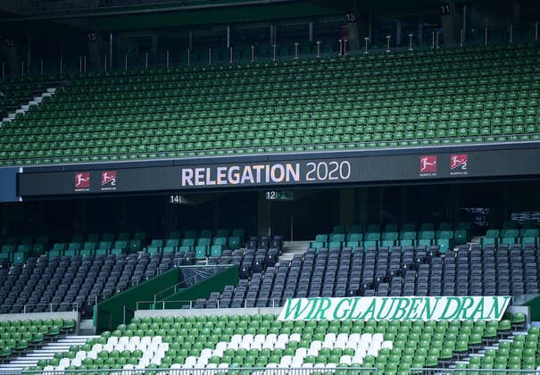 SV Werder Bremen vs 1 FC Heidenheim Relegation 01 02 07 2020 empty field in Weserstadion Bremen, 02 07 2020, football, Bundesliga, relegation, first leg, SV Werder Bremen 1 FC Heidenheim Foto TimGroothuis Witters Pool via gumzmedia nordphoto DFL REGULATIONS PROHIBIT ANY USE OF PHOTOGRAPHS AS IMAGE SEQUENCES AND OR QUASI VIDEO EDITORIAL USE ONLY NATIONAL AND INTERNATIONAL NEWS AGENCIES OUT Bremen Poolfoto TimGroothuis Witters nordphoto ,EDITORIAL USE ONLY