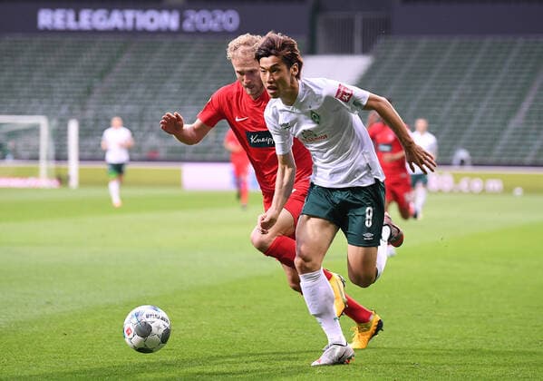 Werder Bremen 1 FC Heidenheim Football, Relegation, Werder Bremen 1 FC Heidenheim Duel Kevin Moehwald Bremen v Sebastian Griesbeck Heidenheim Photo Marvin Ibo Güngör GES Pool via xim gs DFL regulations prohibit any use of photographs as image sequences and or quasi video Editorial use only National and international news agencies out Bremen Germany Poolfoto Marvin Ibo Güngör GES Pool via xim.gs ,EDITORIAL USE ONLY