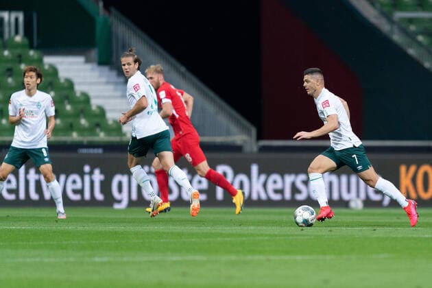 SV Werder Bremen vs 1 FC Heidenheim Relegation 01 02 07 2020 Milot Rashica Werder Bremen 07 Sport nphgm001 Football 1 Bundesliga Season 19 20 Relegation 01 SV Werder Bremen vs 1 FC Heidenheim 02 07 2020 Foto gumzmedia nordphoto POOL DFL regulations prohibit any use of photographs as image sequences and or quasi video EDITORIAL USE ONLY National and international News Agencies OUT Bremen wohninvest Weserstadion Bremen GERMANY Poolfoto gumzmedia nordphoto ,EDITORIAL USE ONLY