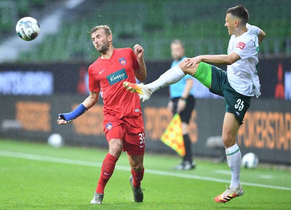 Werder Bremen 1 FC Heidenheim Football, Relegation, Werder Bremen 1 FC Heidenheim v l Timo Beermann, Maximilian Eggestein Bremen Photo Tim Groothuis Witters Pool via xim gs DFL regulations prohibit any use of photographs as image sequences and or quasi video Editorial use only National and international news agencies out Bremen Germany Poolfoto Tim Groothuis Witters Pool via xim.gs ,EDITORIAL USE ONLY