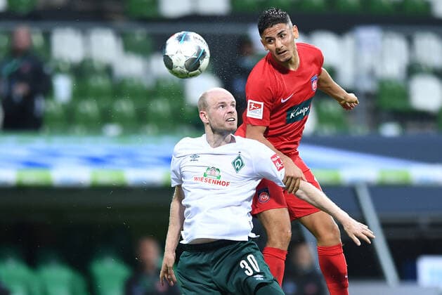 Werder Bremen 1 FC Heidenheim Football, Relegation, Werder Bremen 1 FC Heidenheim v l Davy Klaassen Bremen , Kevin Sessa Photo Tim Groothuis Witters Pool via xim gs DFL regulations prohibit any use of photographs as image sequences and or quasi video Editorial use only National and international news agencies out Bremen Germany Poolfoto Tim Groothuis Witters Pool via xim.gs ,EDITORIAL USE ONLY
