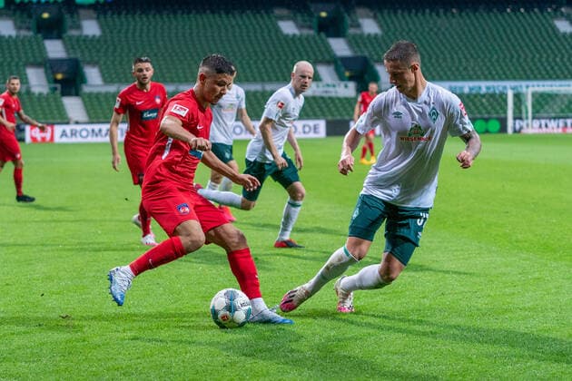 SV Werder Bremen vs 1 FC Heidenheim Relegation 01 02 07 2020 Sport nphgm001 Football 1 Bundesliga Season 19 20 Relegation 01 SV Werder Bremen vs 1 FC Heidenheim 02 07 2020 Foto gumzmedia nordphoto POOL DFL regulations prohibit any use of photographs as image sequences and or quasi video EDITORIAL USE ONLY National and international News Agencies OUT Bremen wohninvest Weserstadion Bremen GERMANY Poolfoto gumzmedia nordphoto ,EDITORIAL USE ONLY