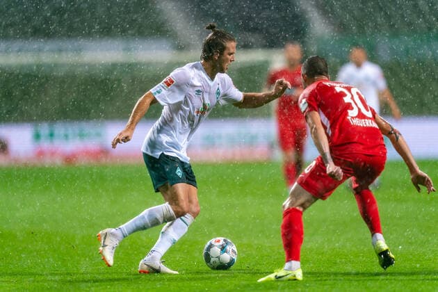 SV Werder Bremen vs 1 FC Heidenheim Relegation 01 02 07 2020 Niclas Filling Jug Filling Jug Werder Bremen 11 , Norman Theuerkauf 1 FC Heidenheim 1846 30 Sport nphgm001 Football 1 Bundesliga season 19 20 Relegation 01 SV Werder Bremen vs 1 FC Heidenheim 02 07 2020 Foto gumzmedia nordphoto POOL DFL regulations prohibit any use of photographs as image sequences and or quasi video EDITORIAL USE ONLY National and international News Agencies OUT Bremen wohninvest Weserstadion Bremen GERMANY Poolfoto gumzmedia nordphoto ,EDITORIAL USE ONLY