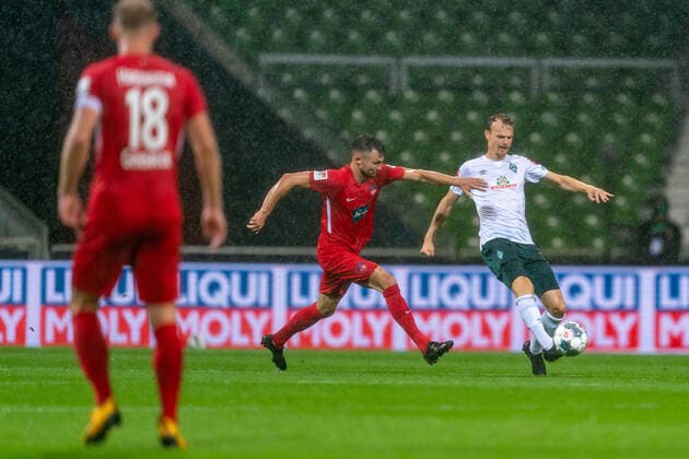 SV Werder Bremen vs 1 FC Heidenheim Relegation 01 02 07 2020 Christian Groß Gross Werder Bremen 36 Sport nphgm001 Football 1 Bundesliga Season 19 20 Relegation 01 SV Werder Bremen vs 1 FC Heidenheim 02 07 2020 Foto gumzmedia nordphoto POOL DFL regulations prohibit any use of photographs as image sequences and or quasi video EDITORIAL USE ONLY National and international News Agencies OUT Bremen wohninvest Weserstadion Bremen GERMANY Poolfoto gumzmedia nordphoto ,EDITORIAL USE ONLY