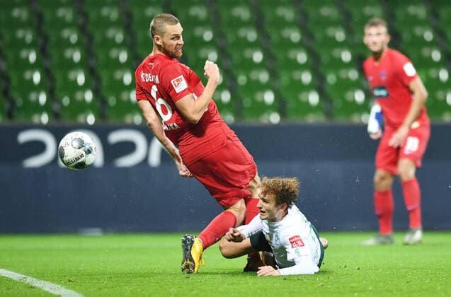 Werder Bremen 1 FC Heidenheim Football, Relegation, Werder Bremen 1 FC Heidenheim v l Patrick Mainka, Joshua Sargent Bremen Photo Tim Groothuis Witters Pool via xim gs DFL regulations prohibit any use of photographs as image sequences and or quasi video Editorial use only National and international news agencies out Bremen Germany Poolfoto Tim Groothuis Witters Pool via xim.gs ,EDITORIAL USE ONLY