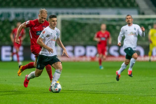 SV Werder Bremen vs 1 FC Heidenheim Relegation 01 02 07 2020 Milot Rashica Werder Bremen 07 Sport nphgm001 Football 1 Bundesliga Season 19 20 Relegation 01 SV Werder Bremen vs 1 FC Heidenheim 02 07 2020 Foto gumzmedia nordphoto POOL DFL regulations prohibit any use of photographs as image sequences and or quasi video EDITORIAL USE ONLY National and international News Agencies OUT Bremen wohninvest Weserstadion Bremen GERMANY Poolfoto gumzmedia nordphoto ,EDITORIAL USE ONLY
