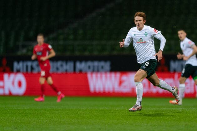 SV Werder Bremen vs 1 FC Heidenheim Relegation 01 02 07 2020 Joshua Sargent Werder Bremen 19 Sport nphgm001 Football 1 Bundesliga Season 19 20 Relegation 01 SV Werder Bremen vs 1 FC Heidenheim 02 07 2020 Foto gumzmedia nordphoto POOL DFL regulations prohibit any use of photographs as image sequences and or quasi video EDITORIAL USE ONLY National and international News Agencies OUT Bremen wohninvest Weserstadion Bremen GERMANY Poolfoto gumzmedia nordphoto ,EDITORIAL USE ONLY