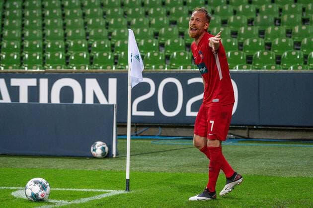 GER, Werder Bremen vs FC Heidenheim, Football, Bundesliga Religation, 2019 2020, 02 07 2020 Marc Schnatterer FC Heidenheim, 07 , GER, Werder Bremen vs FC Heidenheim, Football, Bundesliga Religation, 2019 2020, 02 07 2020, DFB DFL regulations prohibit any use of photographs as image sequences and or quasi video , Foto EIBNER Sascha Walther Bremen Weser Stadion Hansestadt Bremen Deutschland Poolfoto Eibner Walther Pool ,EDITORIAL USE ONLY